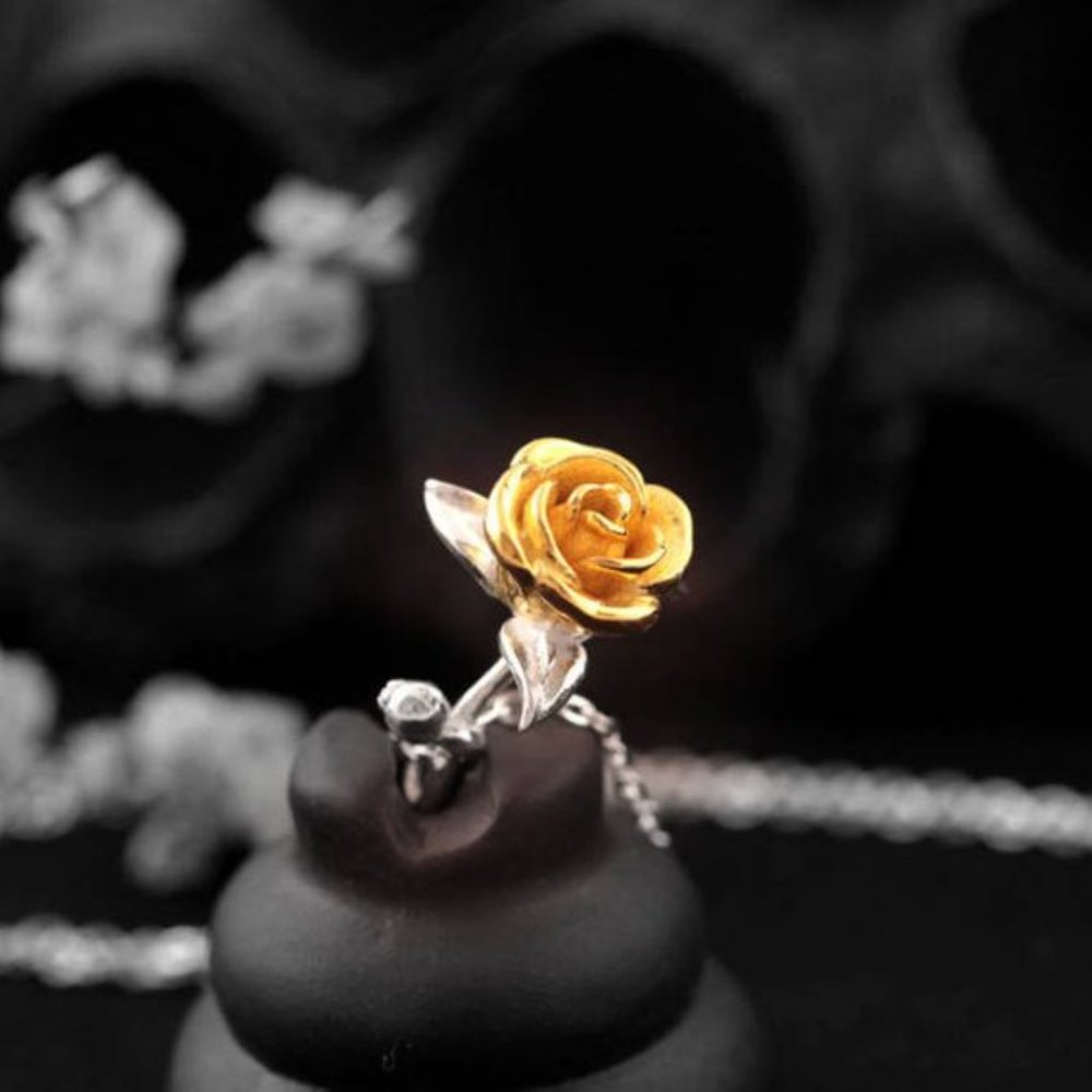 SOLD Gold Rose Flower Earrings studs Gold Vermeil Floral Earrings Studs for her - Picture 14 of 15